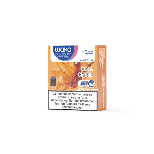 WAKA soMatch Pod Mini  Cherry Dark Sparkle Flavor Flavour 18 mg/ml Nicotine  RELX Français  Cigarette électronique Vape Pod Saveur Cerise Pailletée Sombre 18 mg/ml de nicotine

